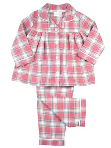 Girls Pink Check Traditional Cotton Pyjamas