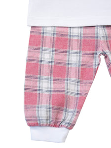 Baby Girls Pink Check PJ Set -  Owl Pyjamas with Scratch Mitts