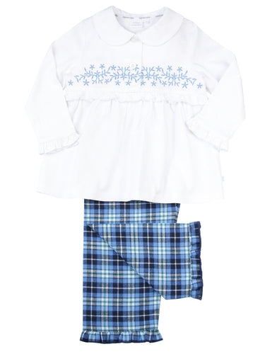 Girls Blue Morgan Check Traditional Cotton Pyjamas