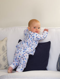 Baby Girls Blue Floral Pyjama Set with Scratch Mitts