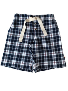Unisex 'Kelby' Navy Check Pyjama Lounge shorts.