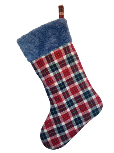 Christmas Check Stocking -  Blue